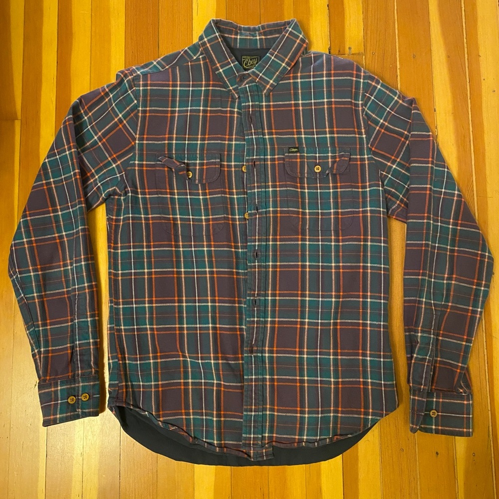 Obey | Teal, Purple, Orange Flannel Plaid Button Down | Medium